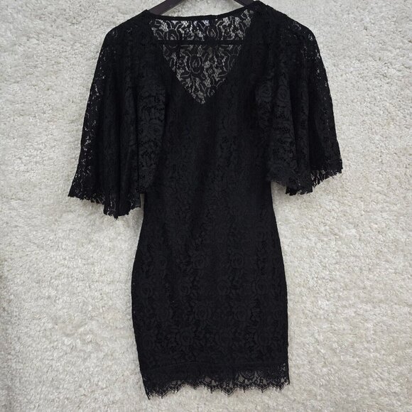 Whimsigoth Lace Mini Dress Black Flare Sleeve Fairycore‎ Goth Womens Small - Picture 9 of 16